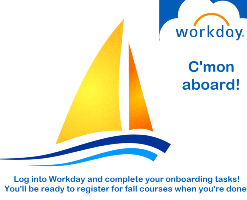 Sailboat with encouragement to log into Workday and complete onboarding tasks
